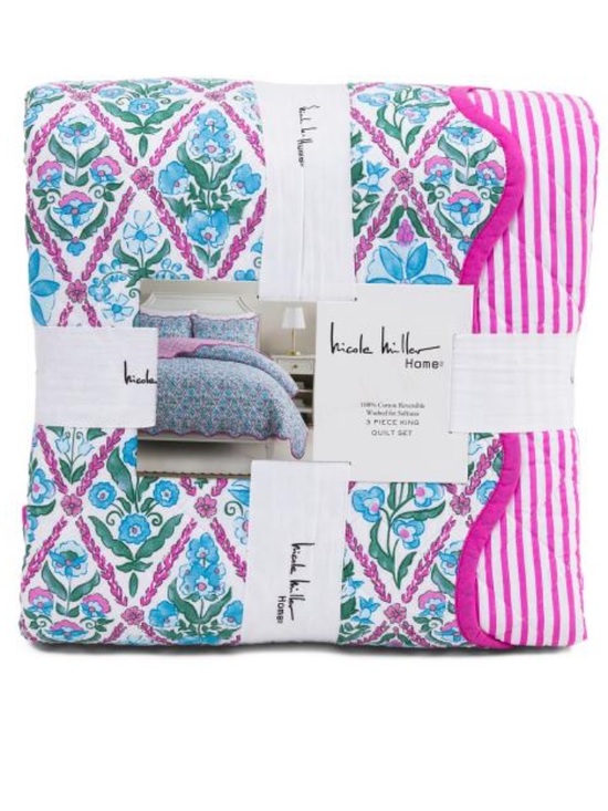 Nicole Miller Other - Nicole Miller Floral Quilt Set in Pink, Blue & Green